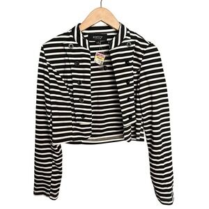 Poetry‎ Striped Cropped Jacket Women's M Black White Button-Up NWT